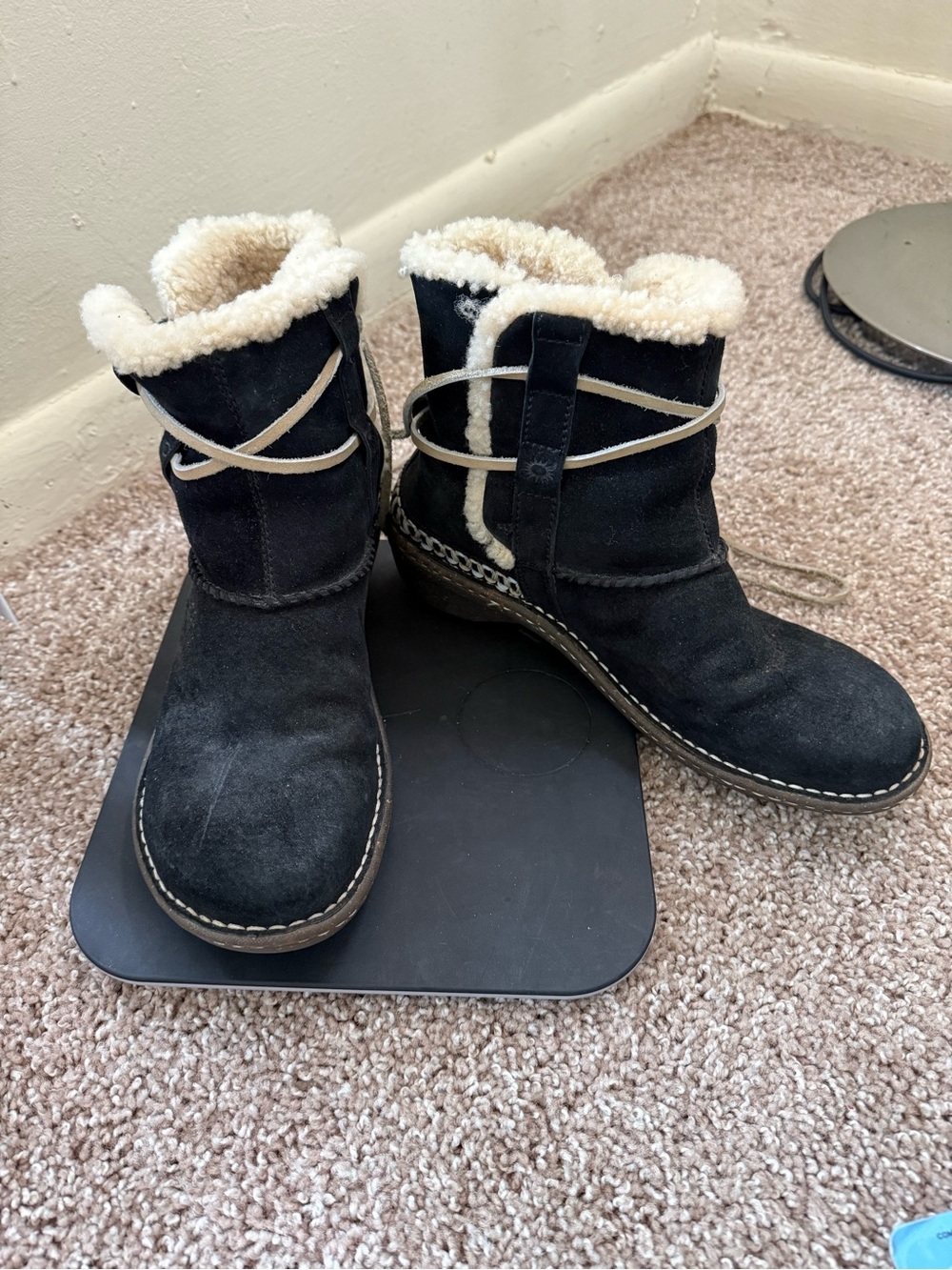 Ugg Black Suede Shearling-Lined Ankle Boots